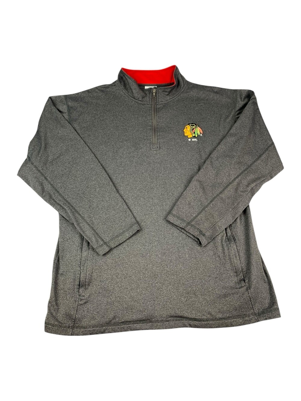 Chicago Blackhawks 1/4 Zip Pullover Top, Gray, Officially Licensed, Men’s Large
